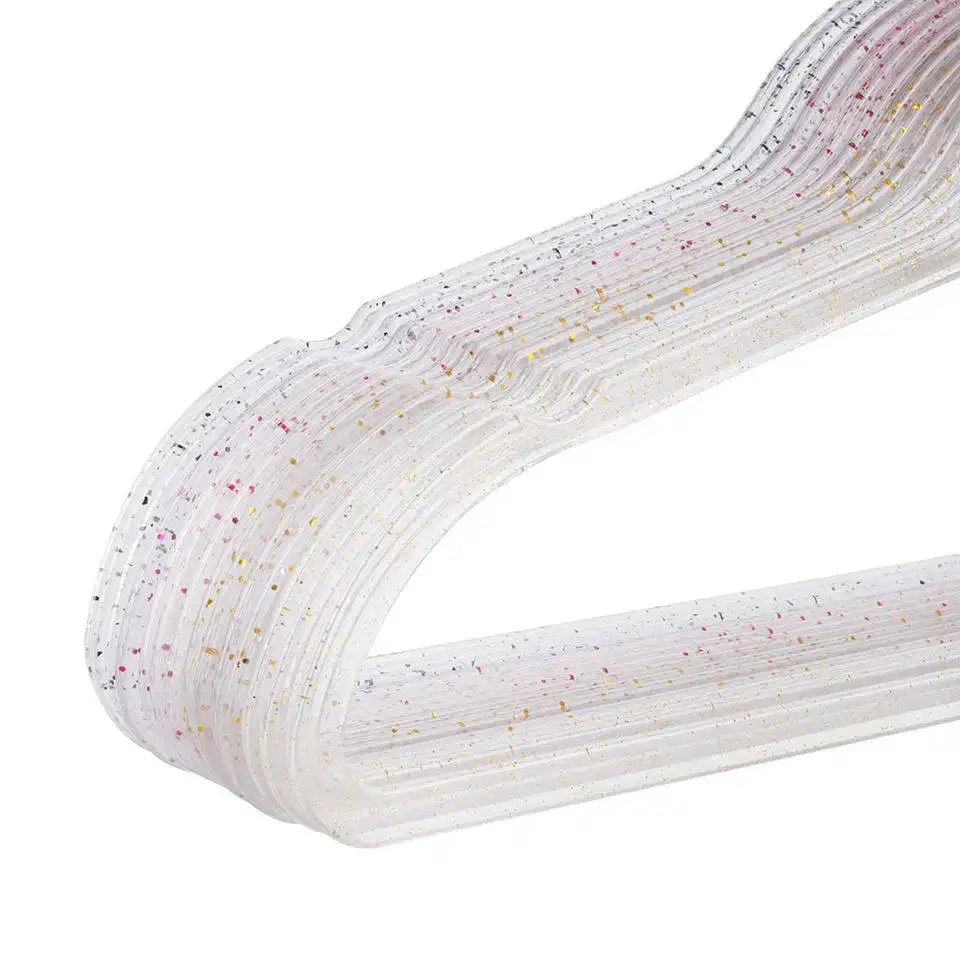 High quality plastic transparent anti slip space saving suit hanger, glittering acrylic gold powder pearl hanger