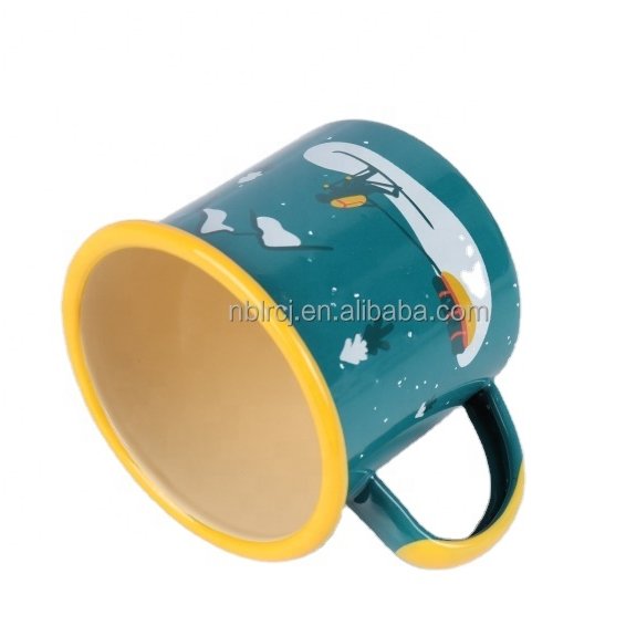 wholesales 12oz white red yellow blue custom logo print sublimation iron plate tin enamel metal camping coffee tea cup mug