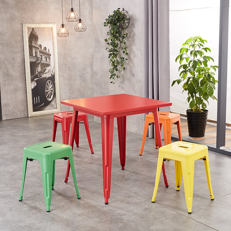Cheap Powder Coating Commercial Furniture restaurant dining vintage Industrial metal chairs and table