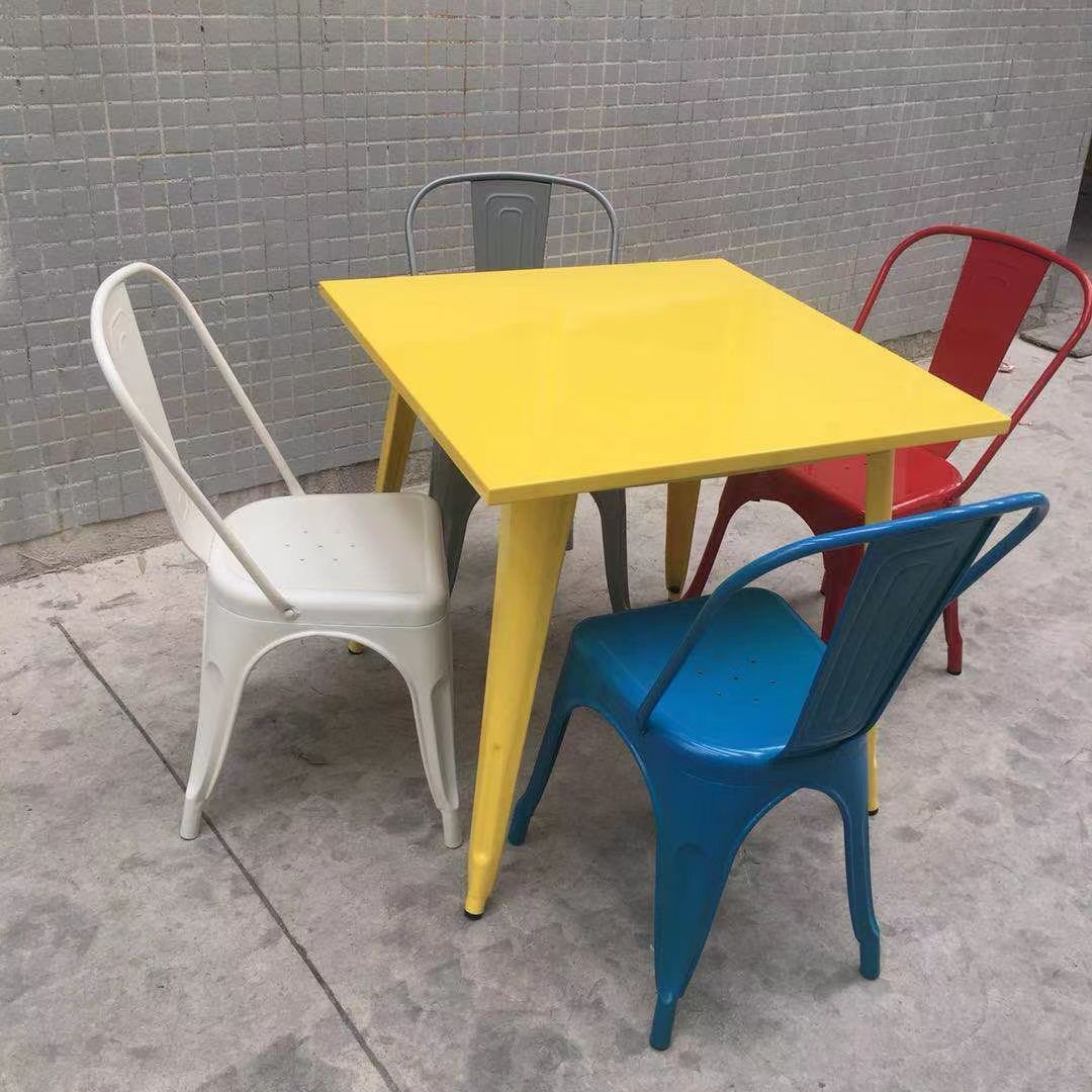 Cheap Powder Coating Commercial Furniture restaurant dining vintage Industrial metal chairs and table