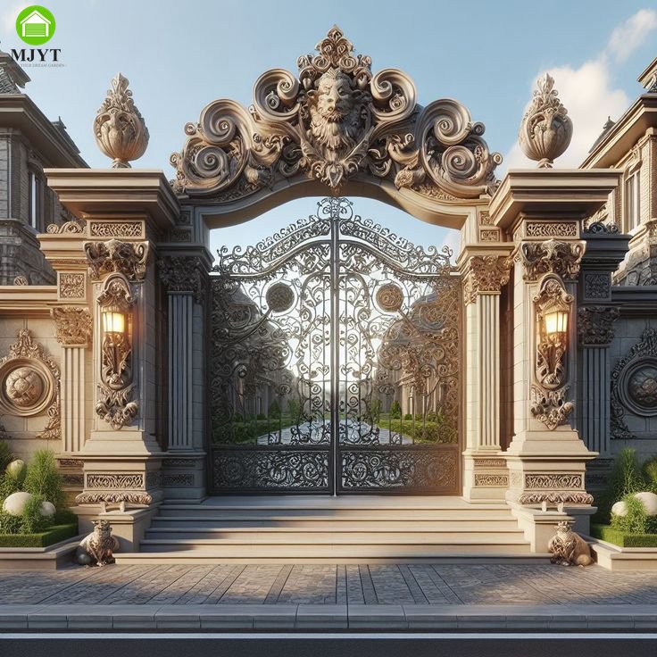 Foshan gate company gate top design luxury wroug gold iron gate Villa manor castle exterior entrance power gates