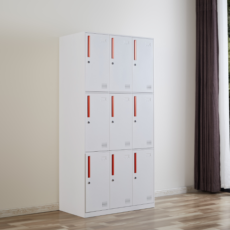 Steel locker 9 door worker clothes storage lockers iron staff shoe locker cabinet with lock