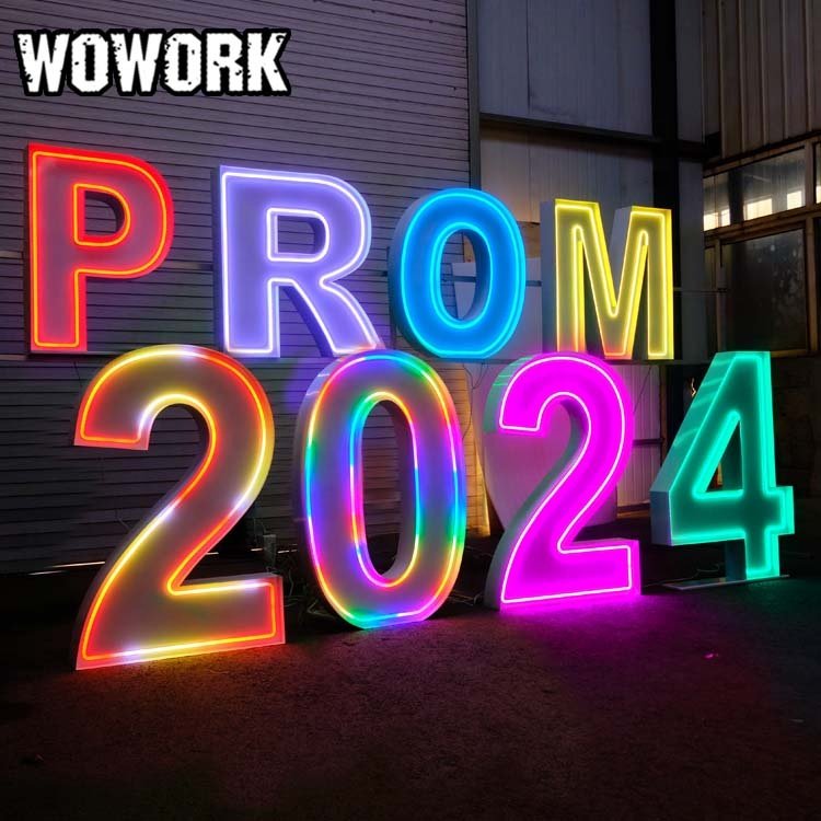 WOWORK Wholesale 3ft 4ft RGB LED acrylic display neon lamp sign letter with stand up decoration for wedding birthday party event