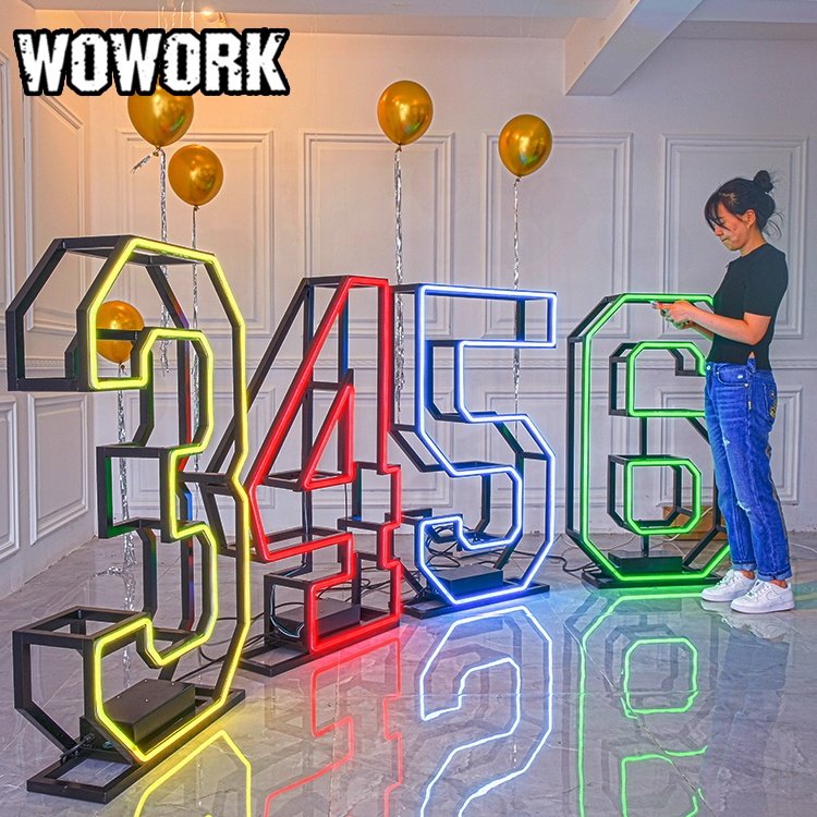 WOWORK Wholesale 3ft 4ft RGB LED acrylic display neon lamp sign letter with stand up decoration for wedding birthday party event