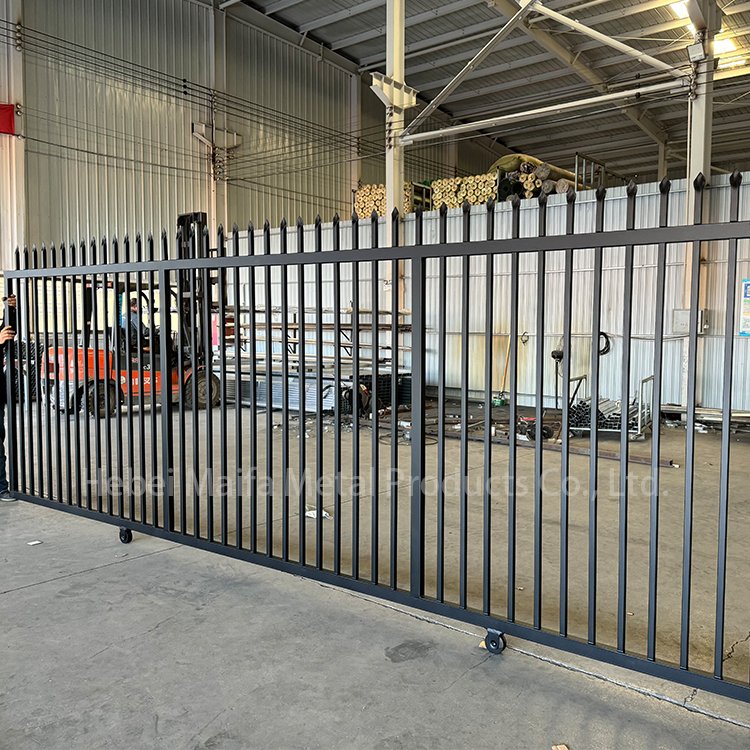 Powder coated steel square tube flat top black fence designs wrought iron fence galvanized steel metal picket ornamental fence