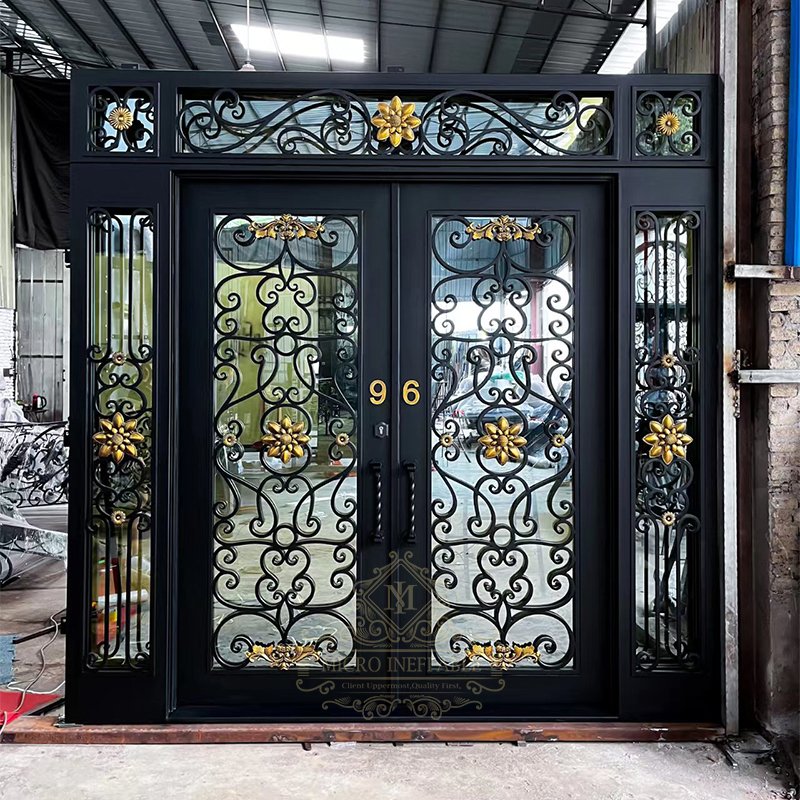 Top Level Modern Metal Exterior Iron Glass Entrance Main Door Wrought Iron Door Designs Iron Front Entry Door