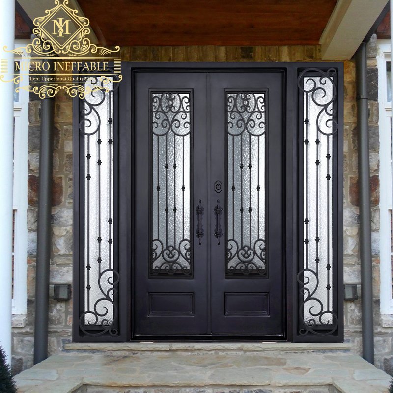 Top Level Modern Metal Exterior Iron Glass Entrance Main Door Wrought Iron Door Designs Iron Front Entry Door