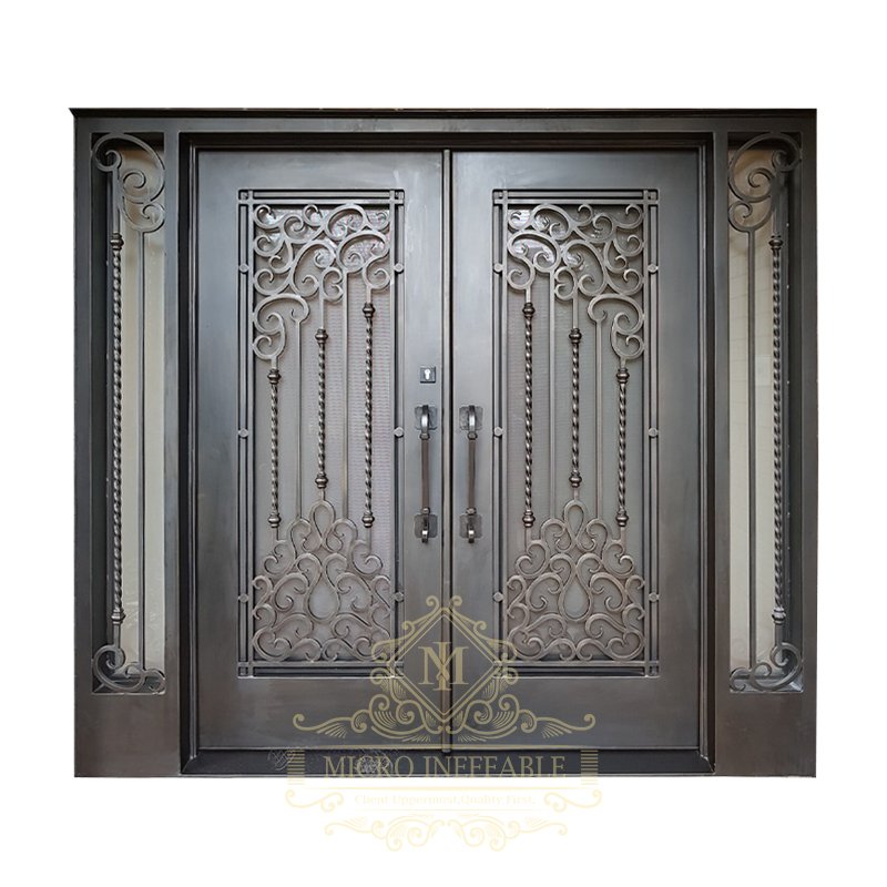 Top Level Modern Metal Exterior Iron Glass Entrance Main Door Wrought Iron Door Designs Iron Front Entry Door