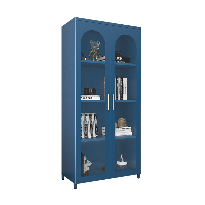 4 SHELF GLASS CABINET MODERN DESIGN DISPLAY BOOKSHELF WINE BAR TALL STORAGE CABINET