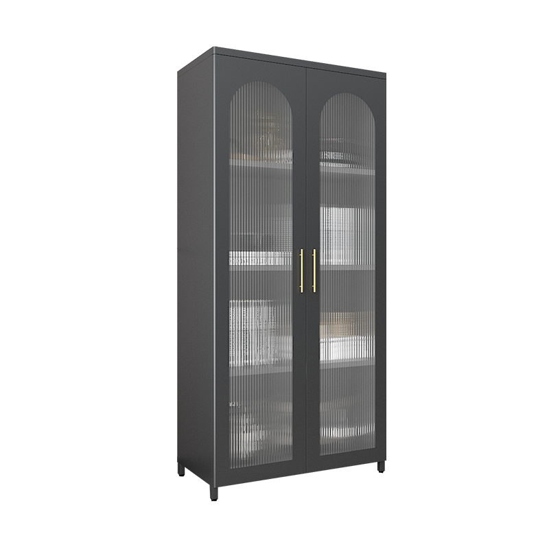 4 SHELF GLASS CABINET MODERN DESIGN DISPLAY BOOKSHELF WINE BAR TALL STORAGE CABINET