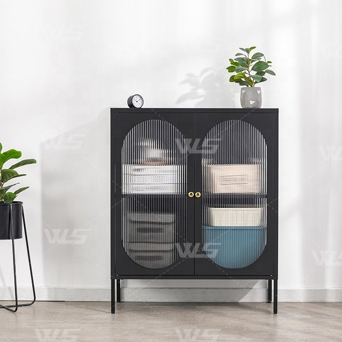 Modern Style Simple Bar Glass Display Cabinet Living Room Storage Patterned Glass Sideboard Cabinet
