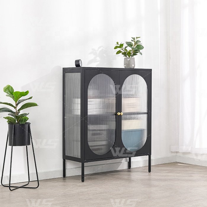 Modern Style Simple Bar Glass Display Cabinet Living Room Storage Patterned Glass Sideboard Cabinet