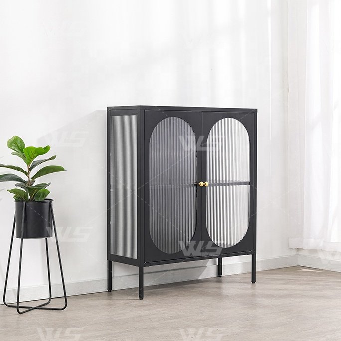 Modern Style Simple Bar Glass Display Cabinet Living Room Storage Patterned Glass Sideboard Cabinet