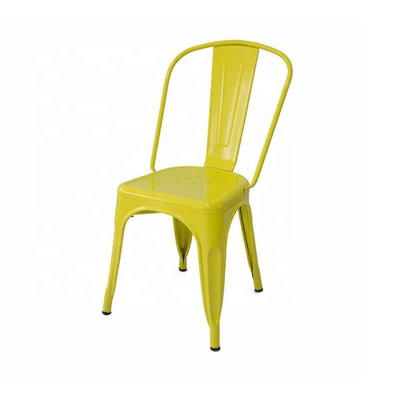 Simple Design High Back Outdoor Furniture Chair Stackable Colored Vintage Metal Dining Chair
