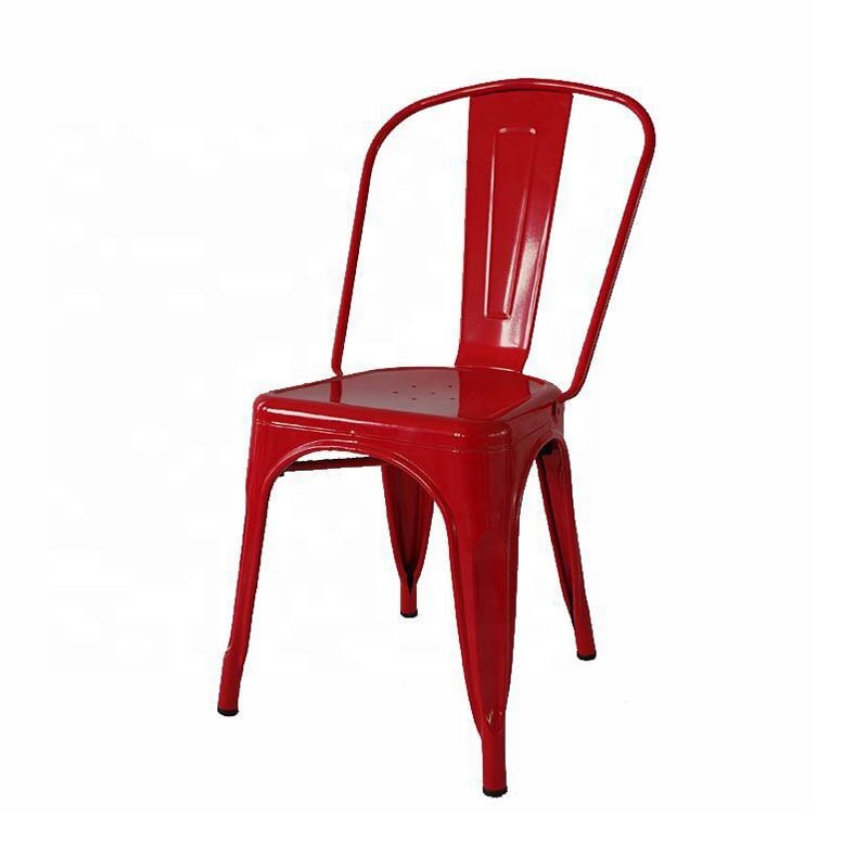 Simple Design High Back Outdoor Furniture Chair Stackable Colored Vintage Metal Dining Chair