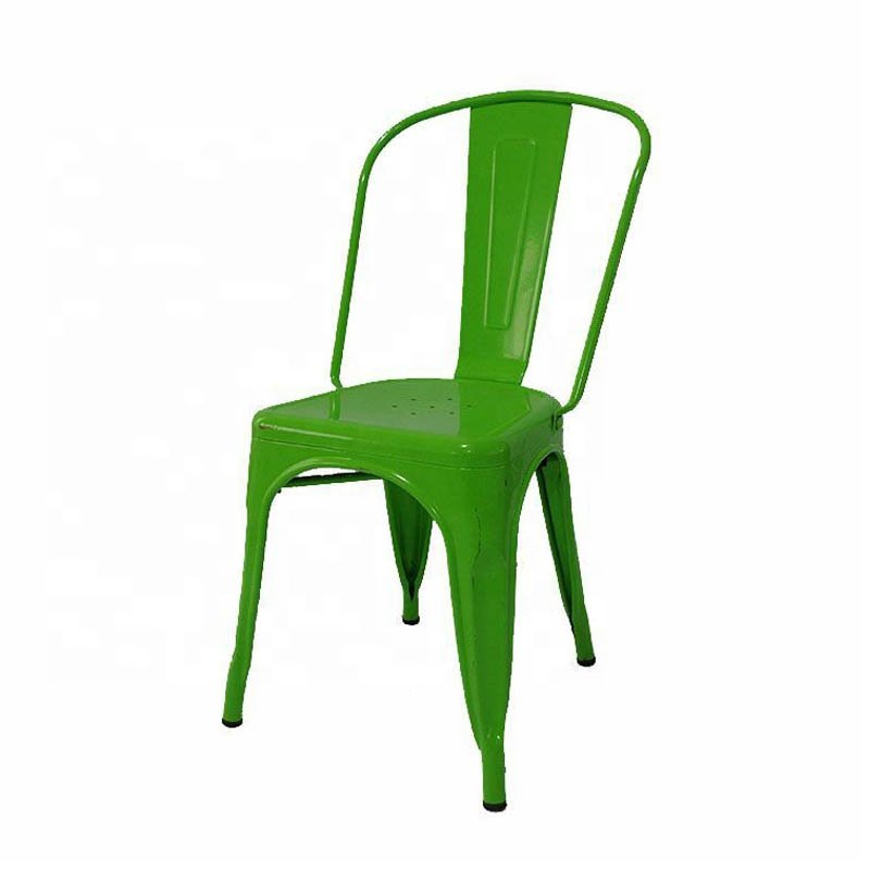 Simple Design High Back Outdoor Furniture Chair Stackable Colored Vintage Metal Dining Chair