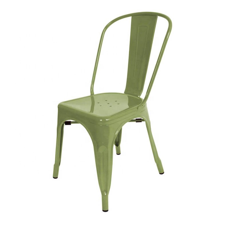 Simple Design High Back Outdoor Furniture Chair Stackable Colored Vintage Metal Dining Chair