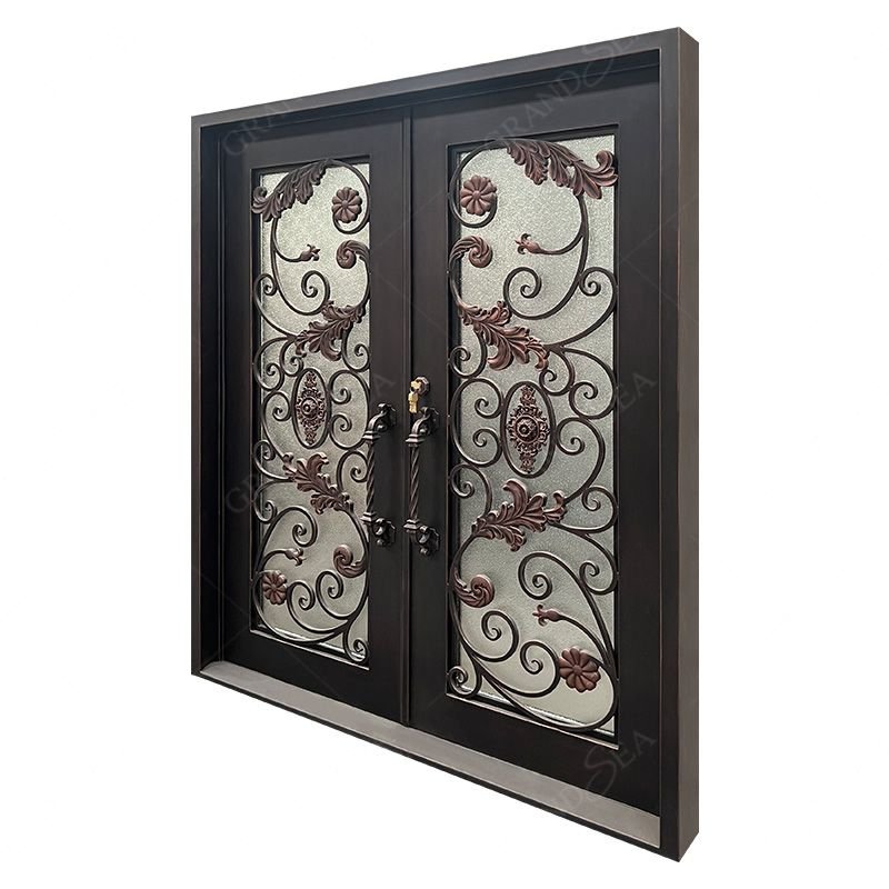 Classic Arched Main Security Double Entry Front Villa Restaurant Exterior Wrought Iron Doors
