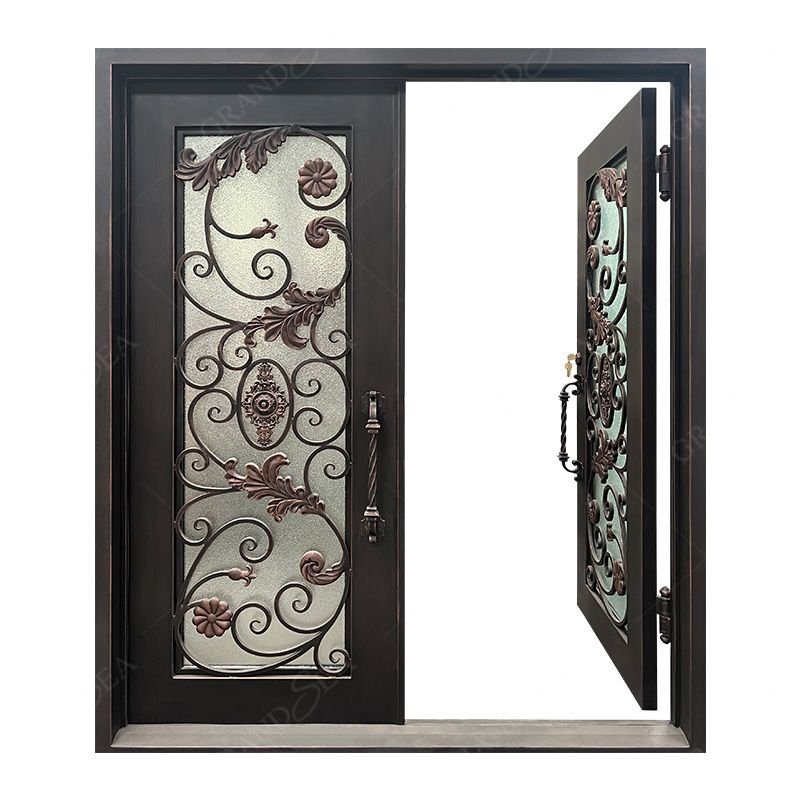 Classic Arched Main Security Double Entry Front Villa Restaurant Exterior Wrought Iron Doors