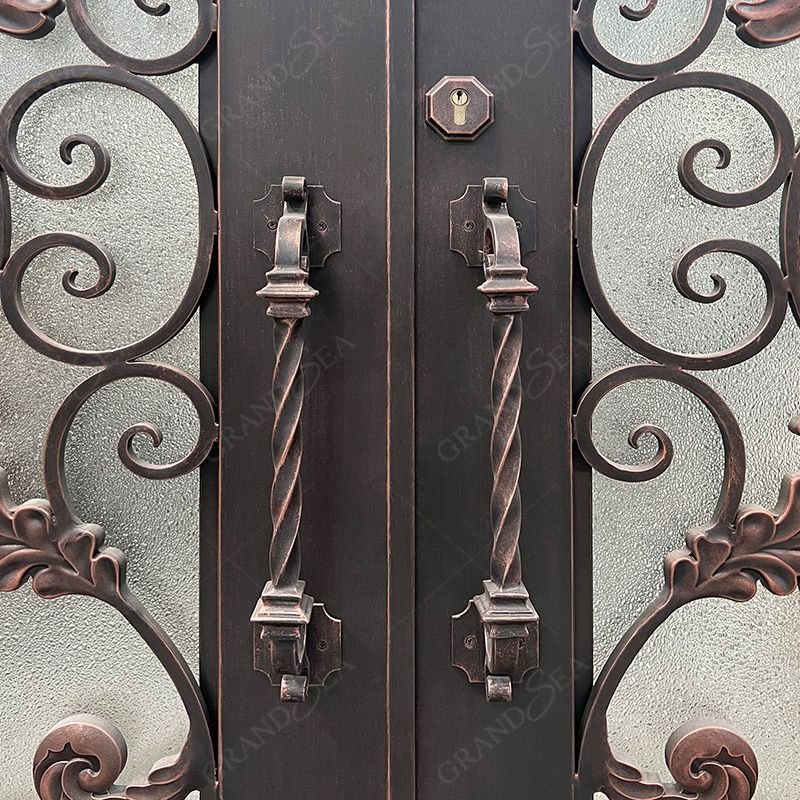Classic Arched Main Security Double Entry Front Villa Restaurant Exterior Wrought Iron Doors