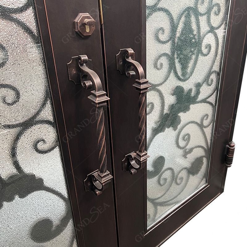Classic Arched Main Security Double Entry Front Villa Restaurant Exterior Wrought Iron Doors