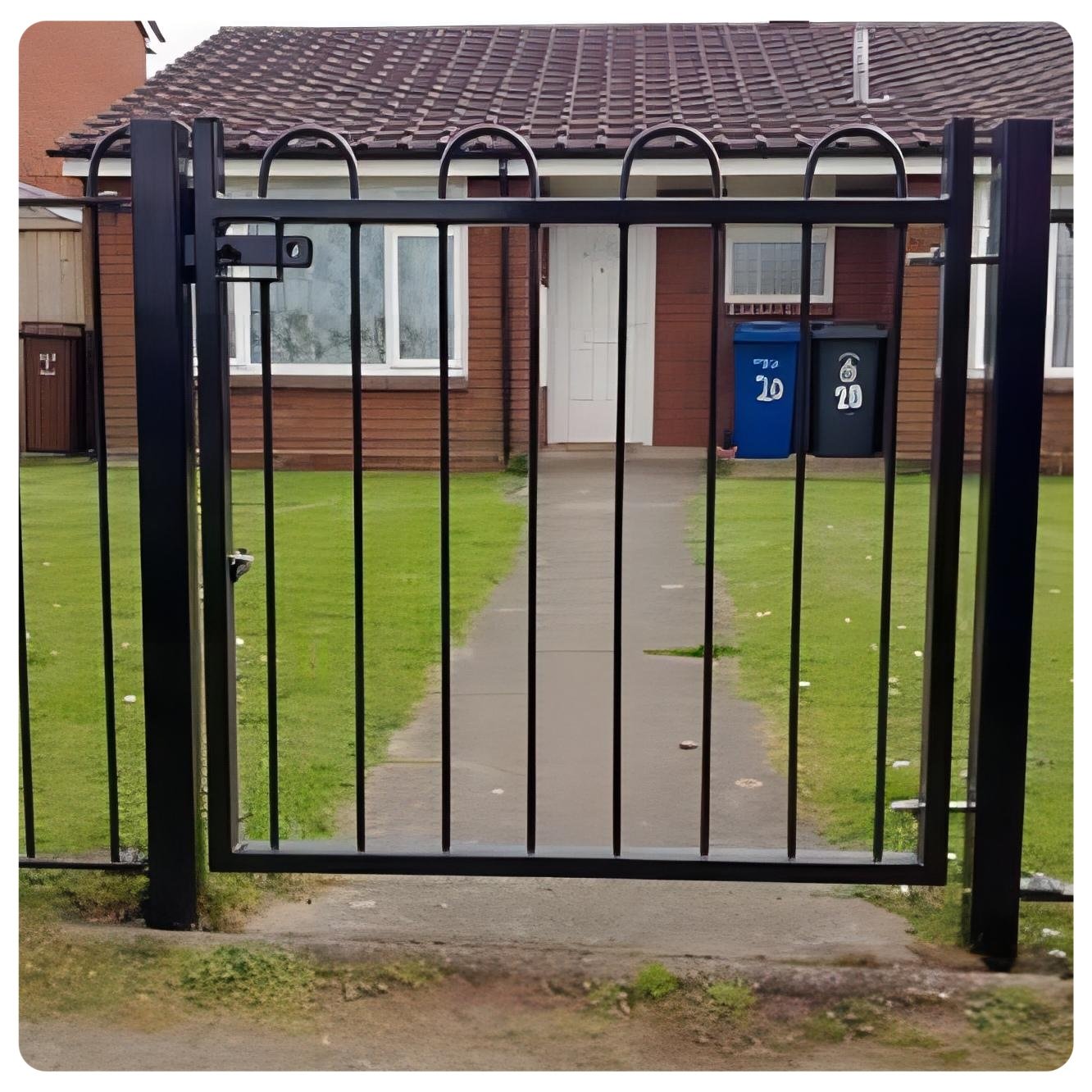 Powder coated steel fence outdoor corrugated metal fence panels black round tube steel fence panel for sale
