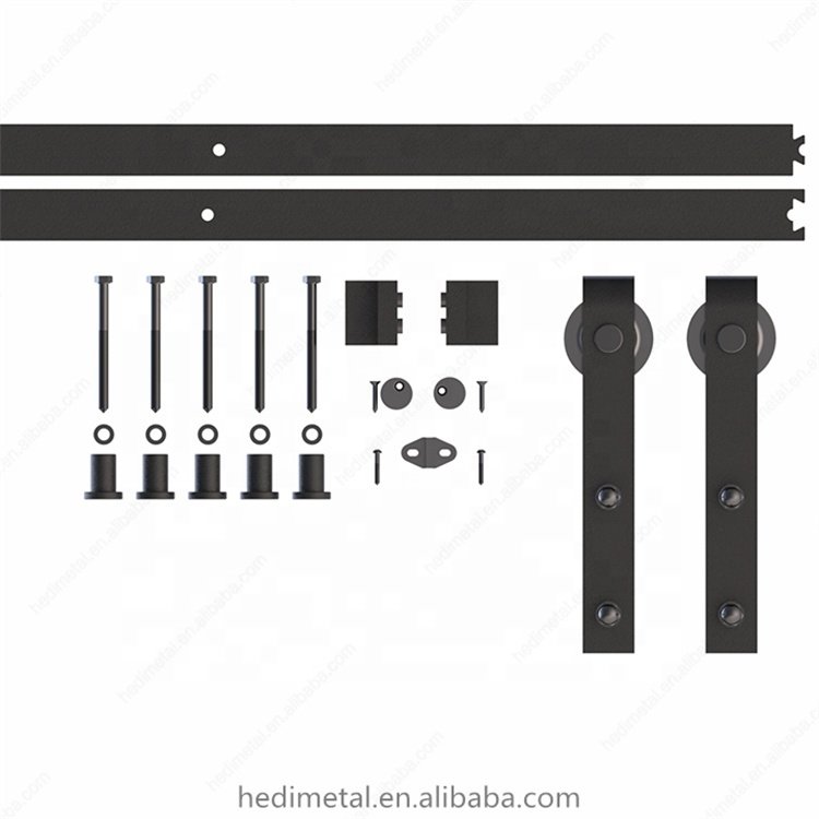 Hodor FT01 Wholesale Slide Barn Door Hardware With Polished Brass Industrial Wrought Iron Rollers Full Set For England Top Mount