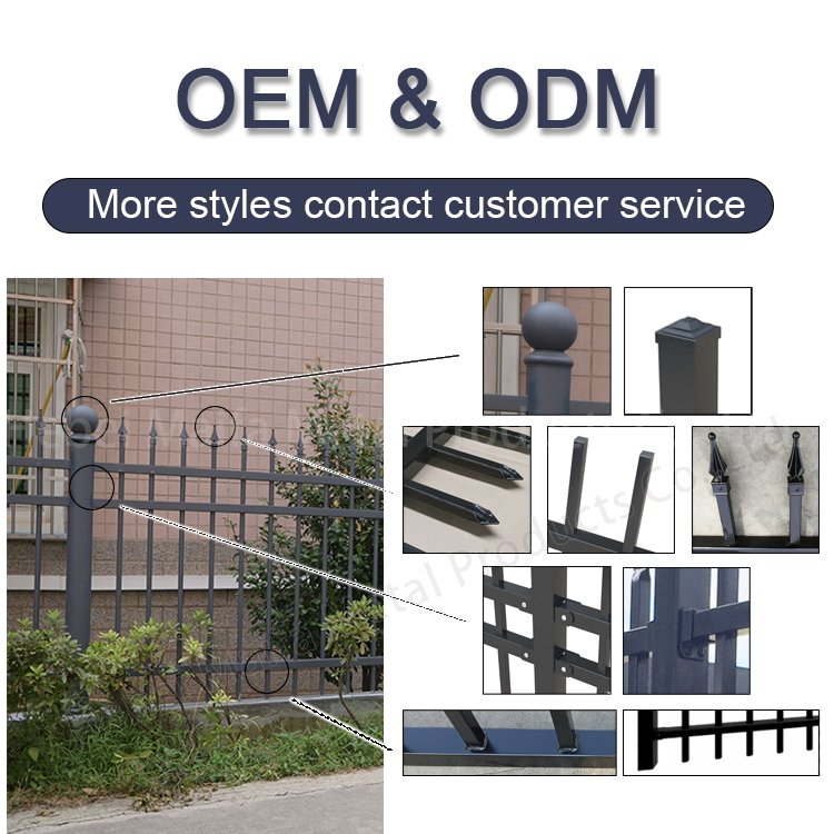 Steel garden fence modern zinc steel metal picket fence black galvanized 6x8 security wrought Iron flat top steel fence panels