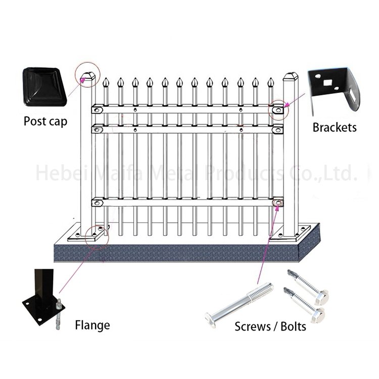 Hot sale powder coated victorian rod iron picket fence with designs wrought iron fencing price