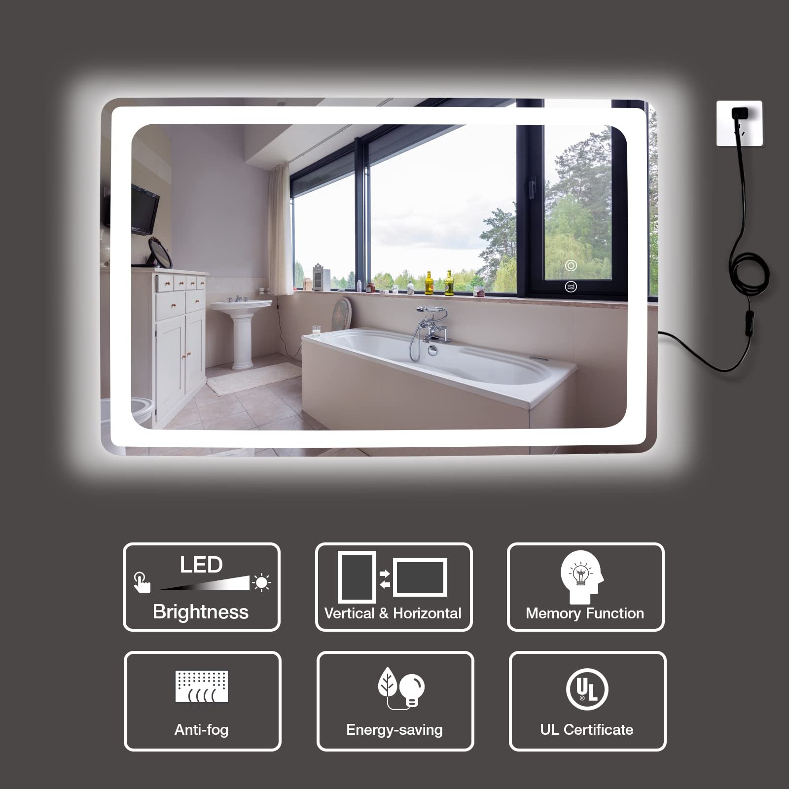 2024 Hot Modern Large Shower Mirror with Anti-Fog Water Touch Screen Backlit LED Lighting Wall Hanging Bathroom Home Decoration