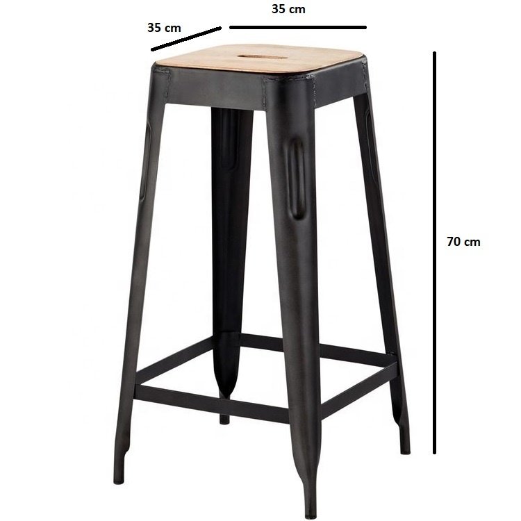 Modern Vintage Industrial Style Metal Bar Stool with Wood Seat Iron Ottoman for Home Commercial Furniture for Living Room Hotels