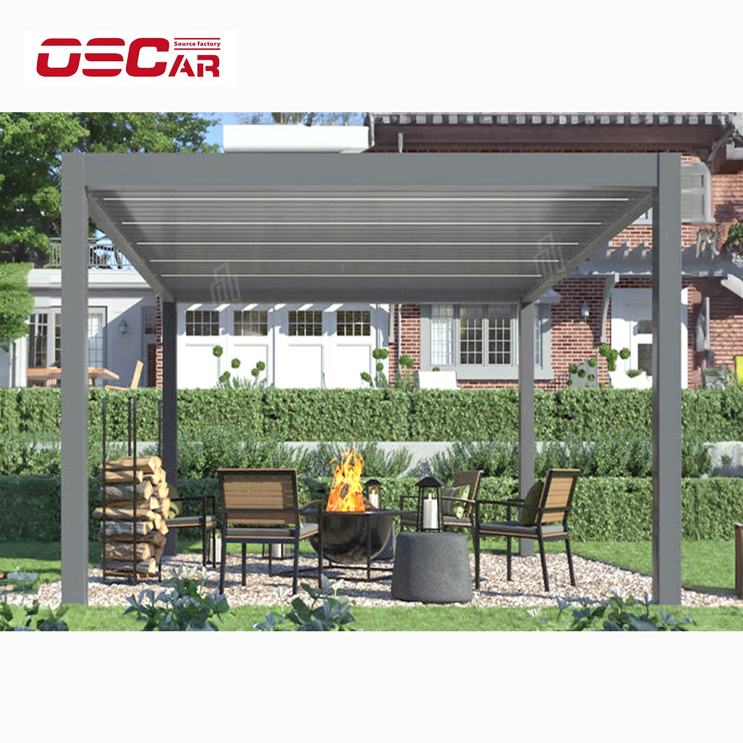 High-quality Aluminium Alloy Patio Pavilion Automatic Adjustable Louvered Roof Electric Retractable Awning Pergola for Garden