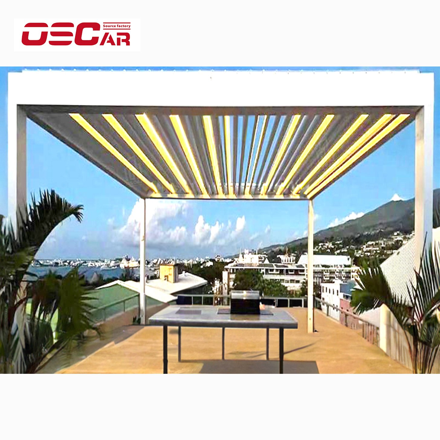 High-quality Aluminium Alloy Patio Pavilion Automatic Adjustable Louvered Roof Electric Retractable Awning Pergola for Garden