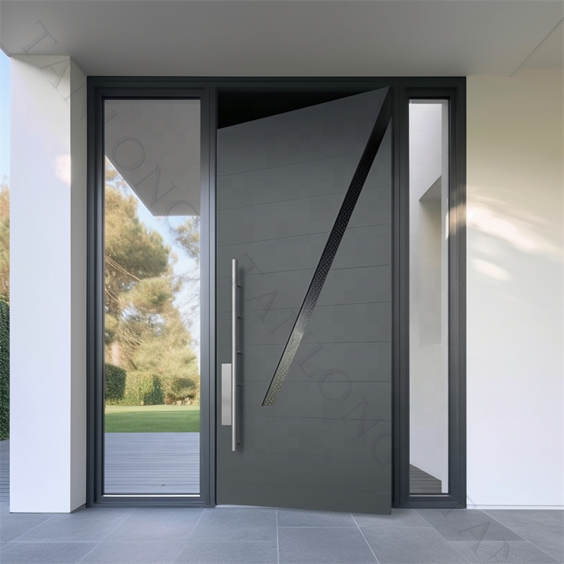 Custom Black Modern Wrought Iron Entry Door Pivot Doors Metal Exterior With Glass Front House