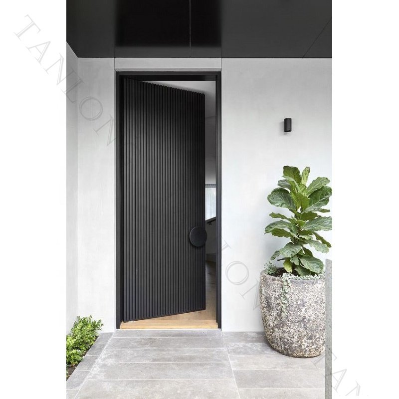Custom Black Modern Wrought Iron Entry Door Pivot Doors Metal Exterior With Glass Front House