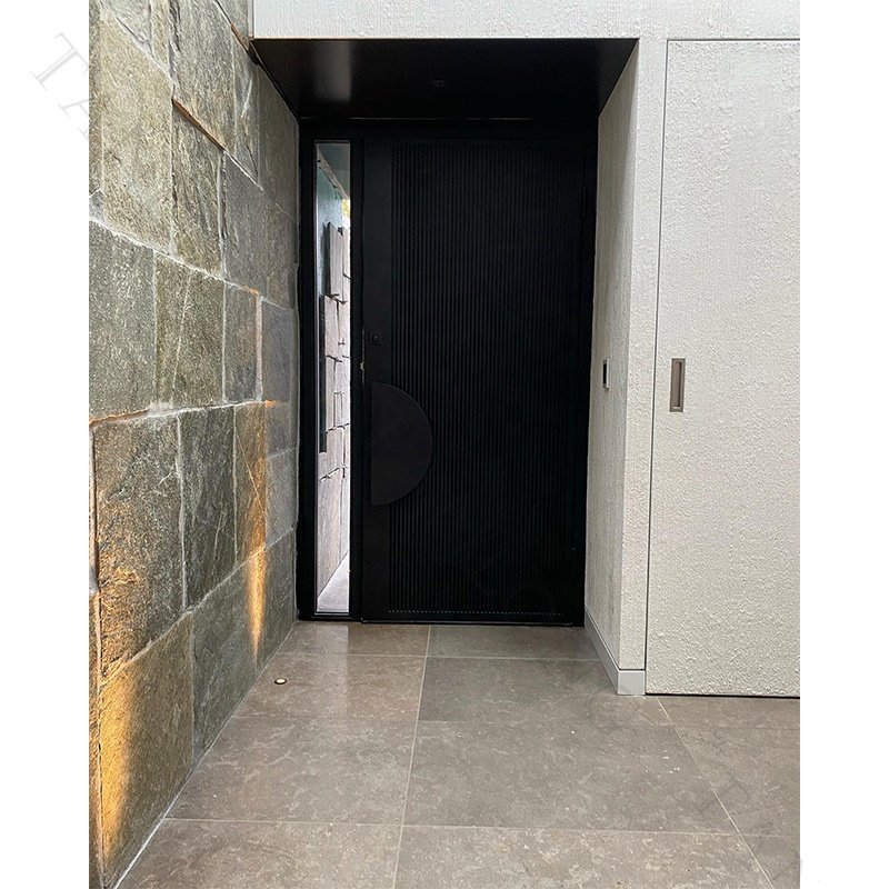 Custom Black Modern Wrought Iron Entry Door Pivot Doors Metal Exterior With Glass Front House