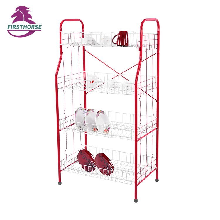 FIRST HORST Manufacturer 4 Tiers Large Size Silver Coating Kitchen Storage Dish Rack Drainer Instock