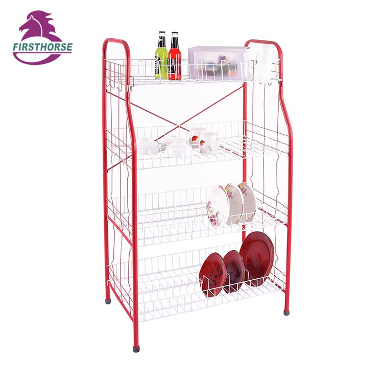 FIRST HORST Manufacturer 4 Tiers Large Size Silver Coating Kitchen Storage Dish Rack Drainer Instock