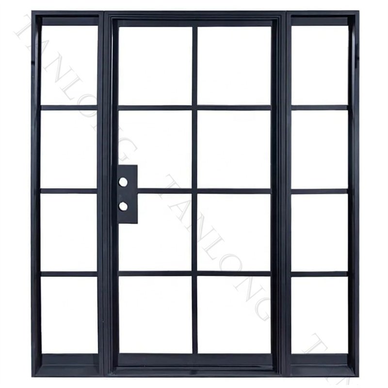 Modern French Wrought Iron Exterior Front Doors Double Glass Entry For Houses