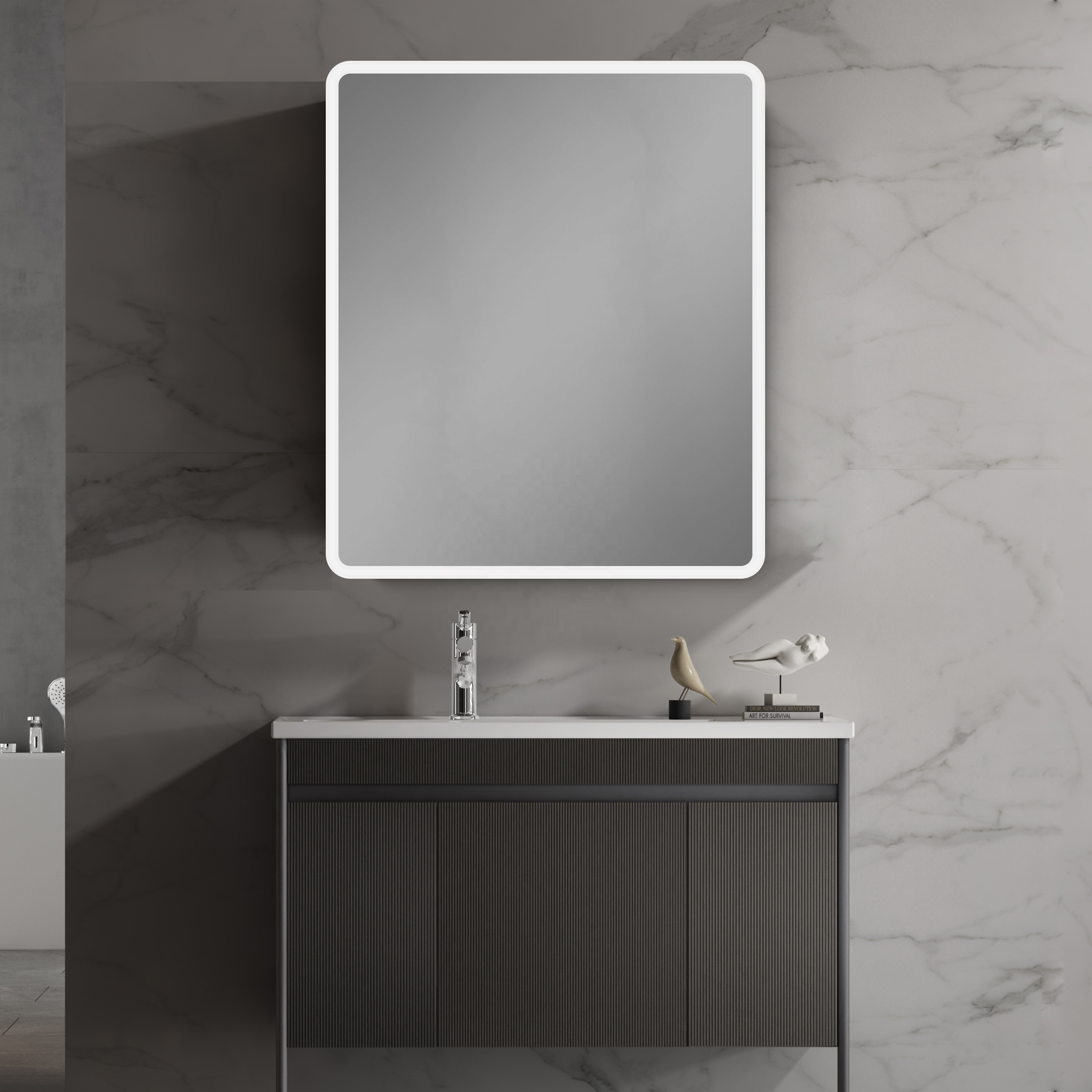Modern Waterproof Aluminum With Iron Powder Coating Black Mirror Cabinet