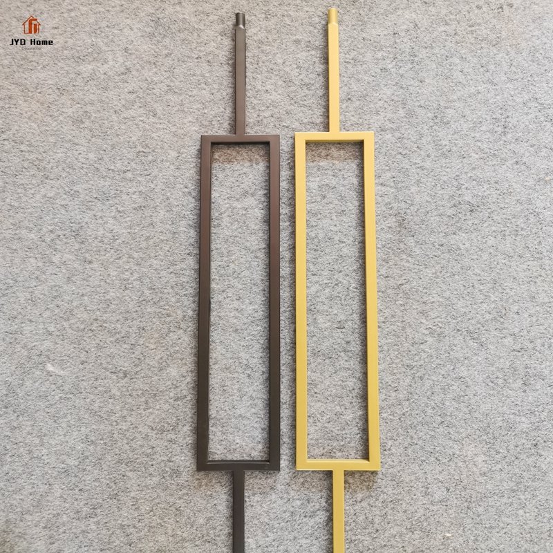 Wholesale Indoor Decorated Black and Golden Powder Coated Rectangle Wrought Iron Baluster Railing Picket Metal Stair Spindles
