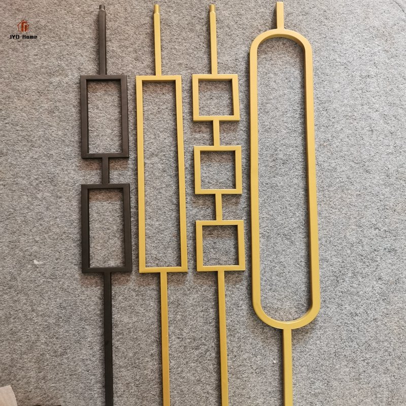 Wholesale Indoor Decorated Black and Golden Powder Coated Rectangle Wrought Iron Baluster Railing Picket Metal Stair Spindles