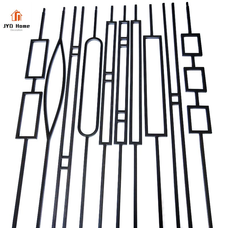Wholesale Indoor Decorated Black and Golden Powder Coated Rectangle Wrought Iron Baluster Railing Picket Metal Stair Spindles