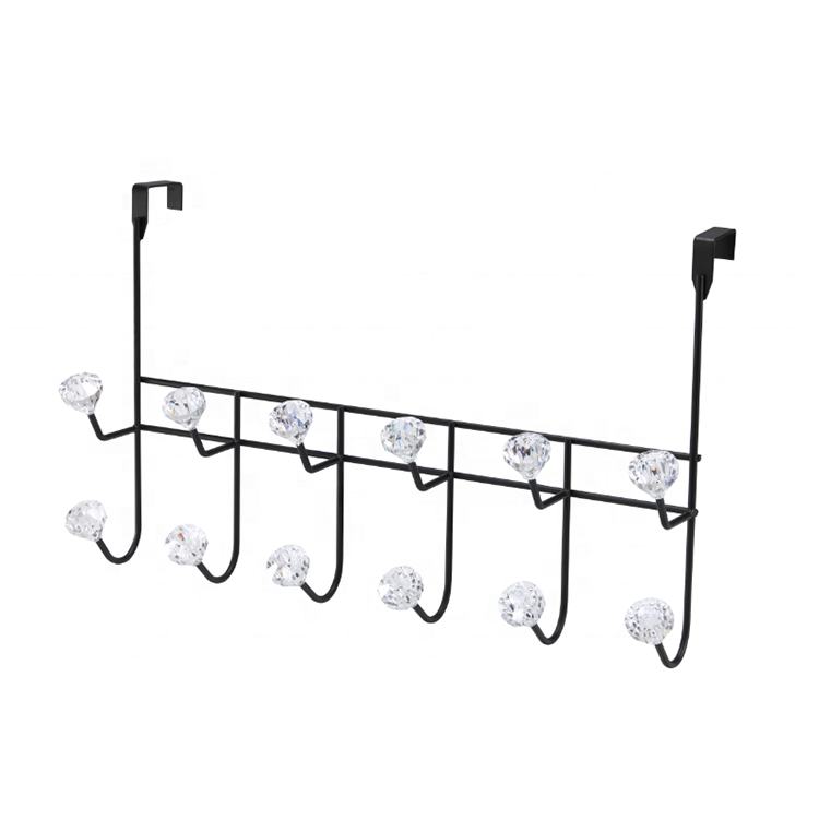 Powder Coating Iron Metal Over The Door Hanger Clothes Hook With Crystal Knobs 6 Hooks Over The Door Rack