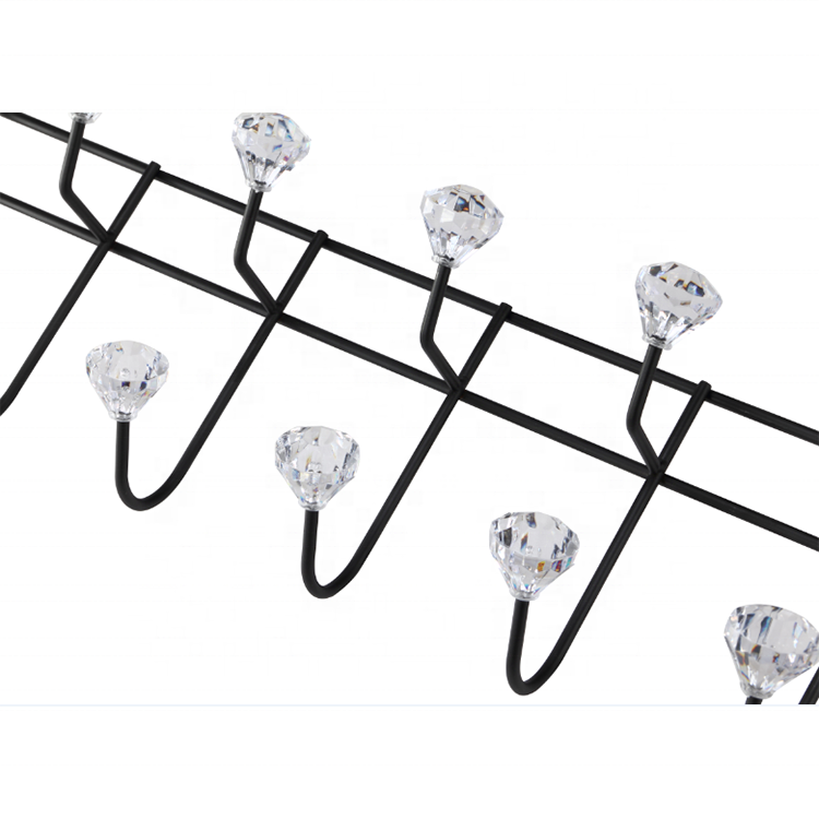 Powder Coating Iron Metal Over The Door Hanger Clothes Hook With Crystal Knobs 6 Hooks Over The Door Rack