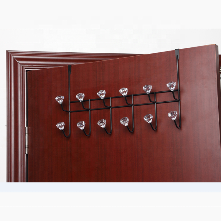 Powder Coating Iron Metal Over The Door Hanger Clothes Hook With Crystal Knobs 6 Hooks Over The Door Rack