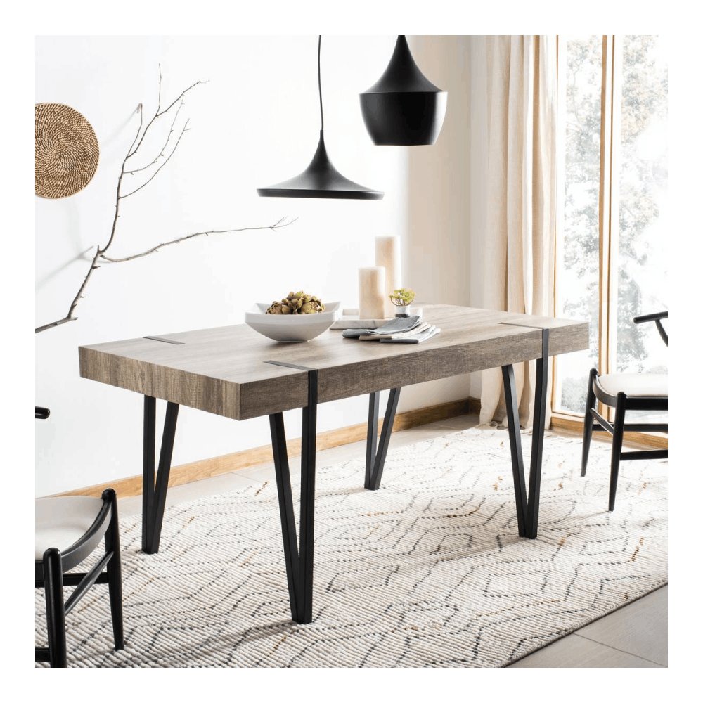 Rustic Mid-century Solid Wood Top Dining Table with Metal Base Modern Design Home Hotel Furniture Dining Room Table Set