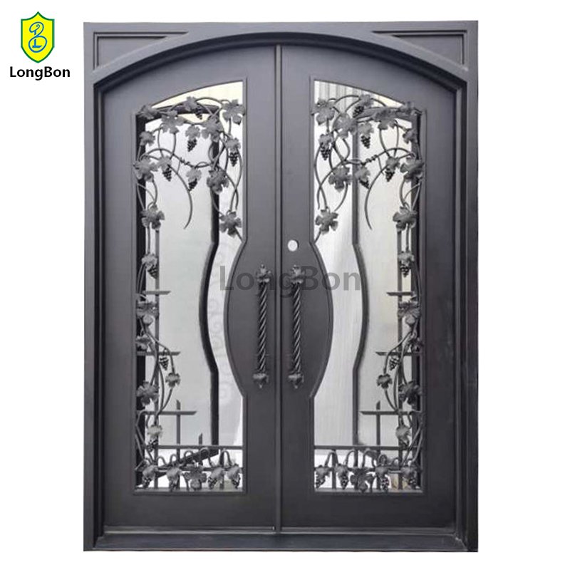 Custom made commercial door with glass wrought iron front entrance doors