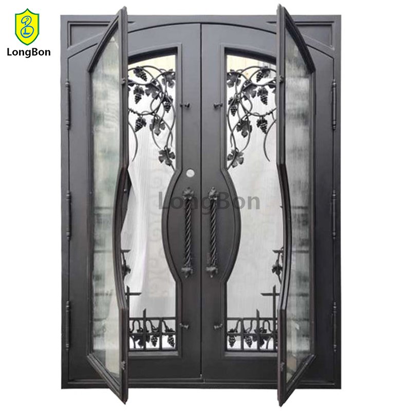 Custom made commercial door with glass wrought iron front entrance doors