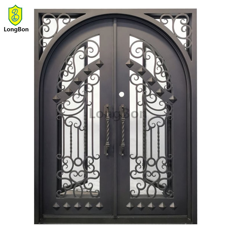 Custom made commercial door with glass wrought iron front entrance doors